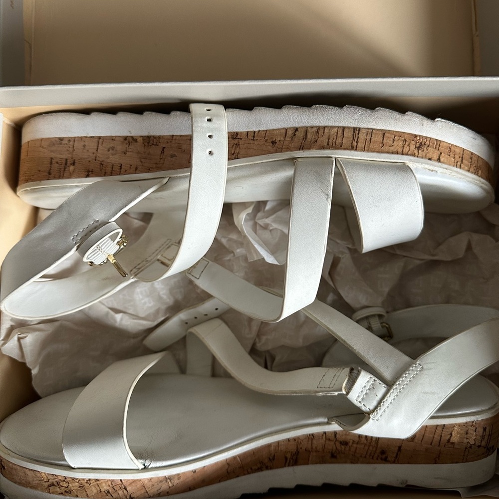 Marc Fisher White Sandals with Cork Sole